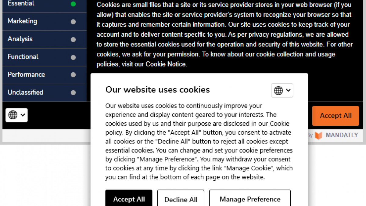 Mandatly Cookie Compliance is an automated cookie consent manager - Mandatly Inc.