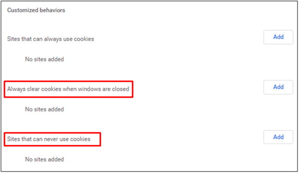 Add sites which can never use cookies - Mandatly Inc.